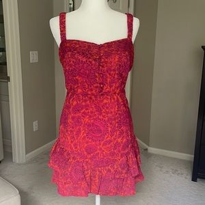 Olivaceous Floral Print Ruffle Dress